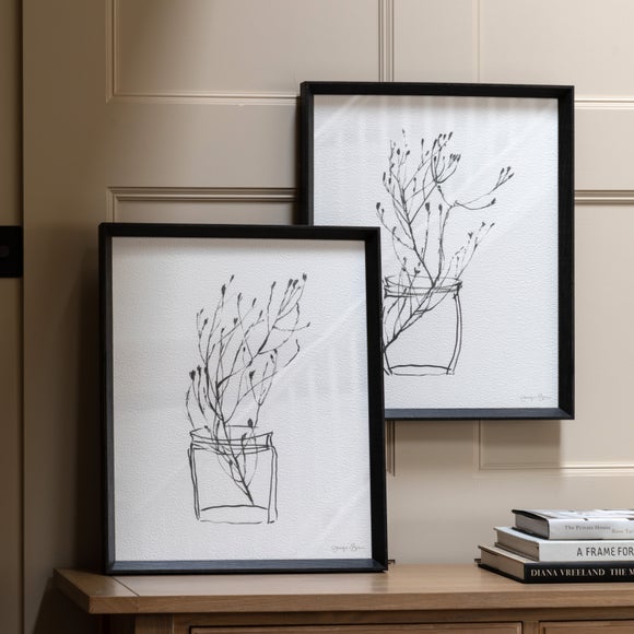 Cedar & Sage Set Of 2 Botanical Linework Framed Prints
