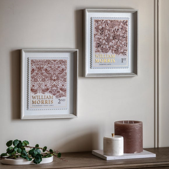 Cedar & Sage Set of 2 William Morris Postage Stamp Red Framed Prints