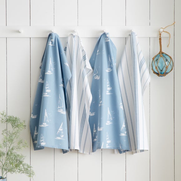 Catherine Lansfield Set of 4 Salcombe Boats Tea Towels