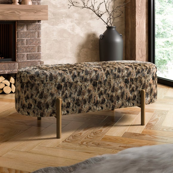 Marley Leopard Print Faux Fur Storage Ottoman