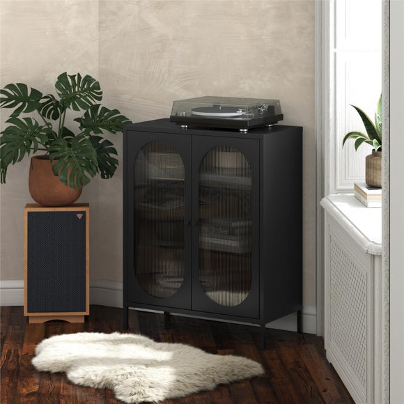Return - Luna Small Fluted Sideboard, Glass, Black