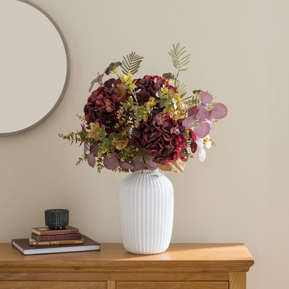 Artificial Burgundy Hydrangea & Eucalyptus Autumn Bouquet