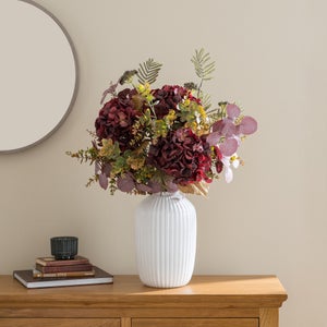 Artificial Burgundy Hydrangea & Eucalyptus Autumn Bouquet