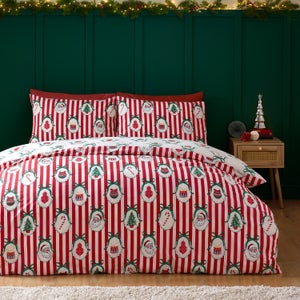 Catherine Lansfield Christmas Vintage Stripe Polycotton Duvet Cover & Pillowcase Set
