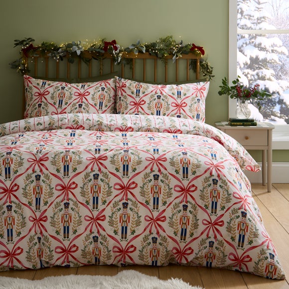 Catherine Lansfield Christmas Nutcracker Bows Polycotton Duvet Cover & Pillowcase Set