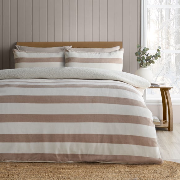 Catherine Lansfield Cosy Sherpa Stripe Duvet Cover & Pillowcase Set