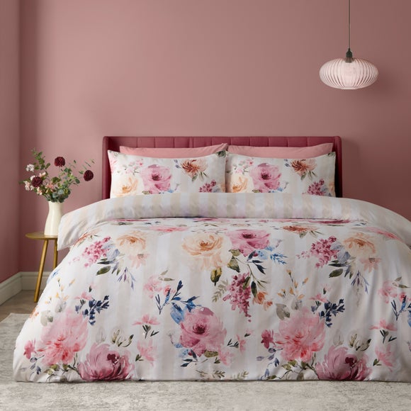 Photo 1 of Catherine Lansfield Floral Stripe Duvet Cover & Pillowcase Set