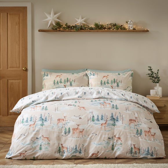 Catherine Lansfield Christmas Deer 100% Brushed Cotton Duvet Cover & Pillowcase Set
