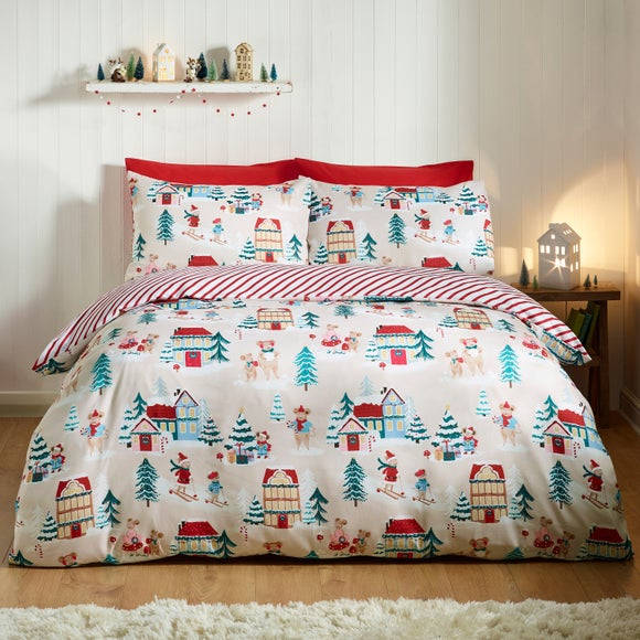Catherine Lansfield Christmas Mouse Town Duvet Cover & Pillowcase Set
