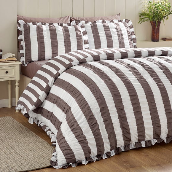Catherine Lansfield Seersucker Frill Stripe Polycotton Duvet Cover & Pillowcase Set