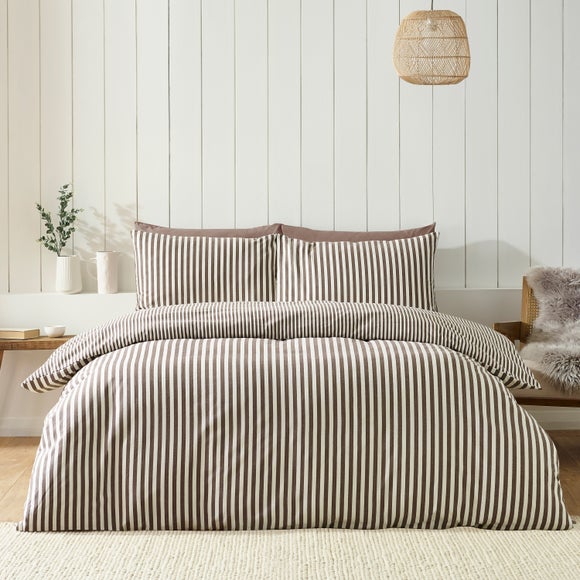 Catherine Lansfield Stripe 100% Brushed Cotton Reversible Duvet Cover & Pillowcase Set