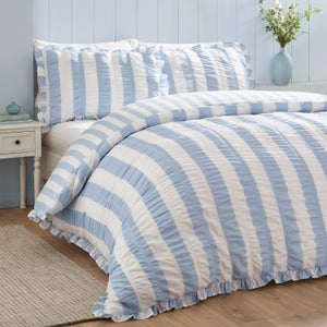 Catherine Lansfield Seersucker Frill Stripe Polycotton Duvet Cover & Pillowcase Set