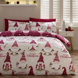 Catherine Lansfield Christmas Gnomes Polycotton Duvet Cover & Pillowcase Set