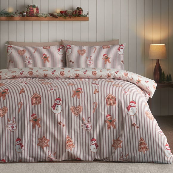 Catherine Lansfield Christmas Gingerbread Stripe Duvet Cover & Pillowcase Set