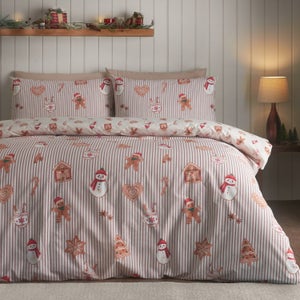 Catherine Lansfield Christmas Gingerbread Stripe Duvet Cover & Pillowcase Set