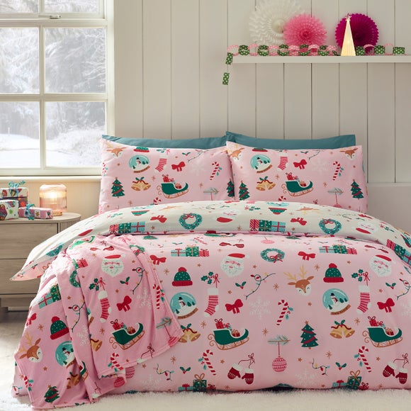 Catherine Lansfield Christmas Happy Holidays Duvet Cover & Pillowcase Set