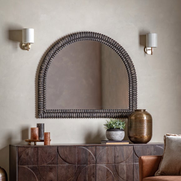 Return - Sawan Arched Distressed Overmantel Wall Mirror, Black