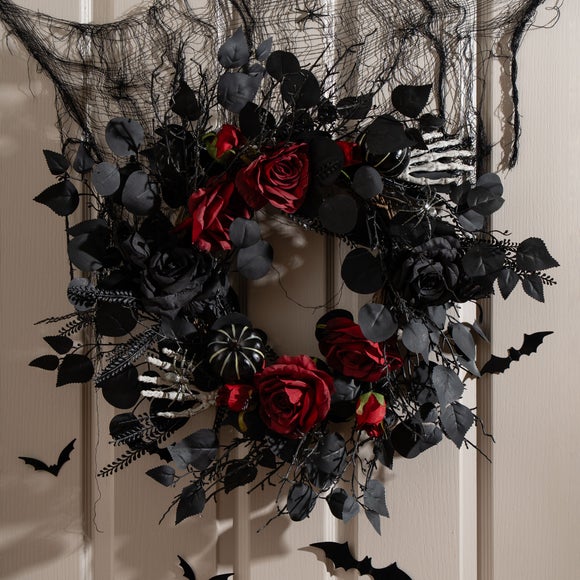 Black and Red Artificial Rose Wreath