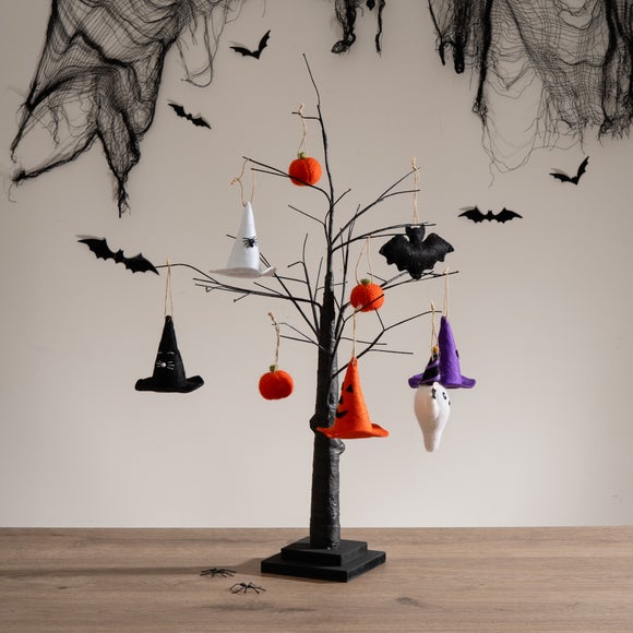 Black Twig Tree with Halloween Hanging Decorations
