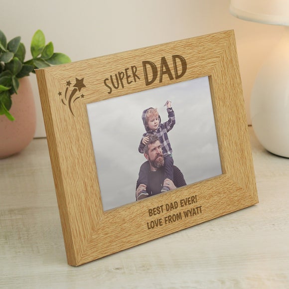 Personalised Super Dad Wooden Photo Frame