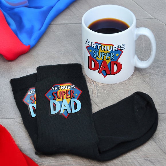 Personalised Super Dad Mug and Socks Set