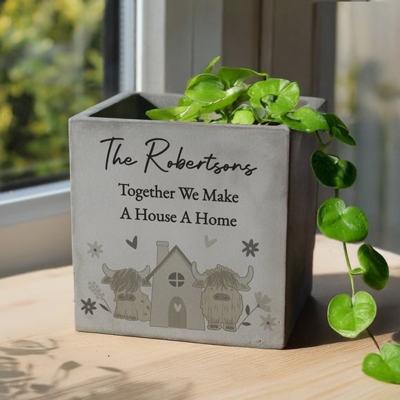 Personalised Highland Cow Concrete Plant Pot