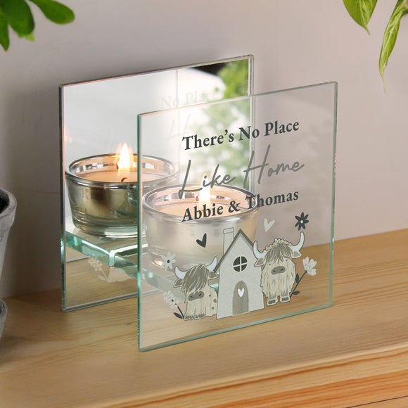 Personalised Highland Cow Mirrored Tealight Holder