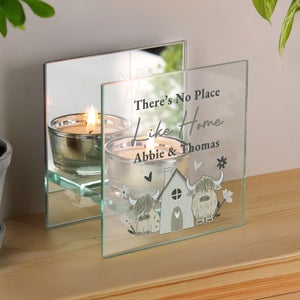 Personalised Highland Cow Mirrored Tealight Holder