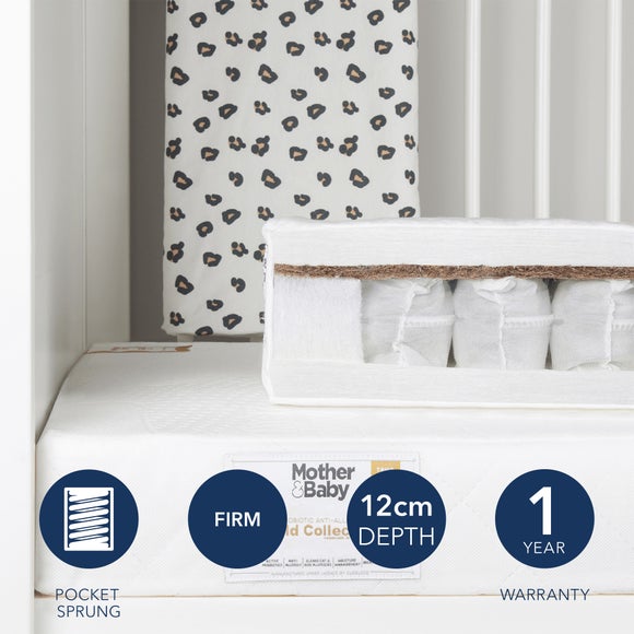 Return - Mother&Baby Pure Gold Hypoallergenic Coir & Pocket Sprung Mattress, Cot Bed