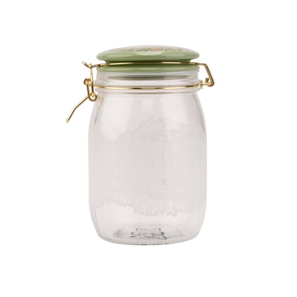 William Morris At Home Kitchen Garden 1 Litre Clip-Top Glass Stainless Steel Jar