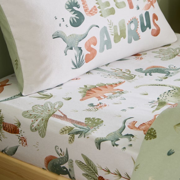 Catherine Lansfield SleepySaurus Brushed Cotton Fitted Sheet