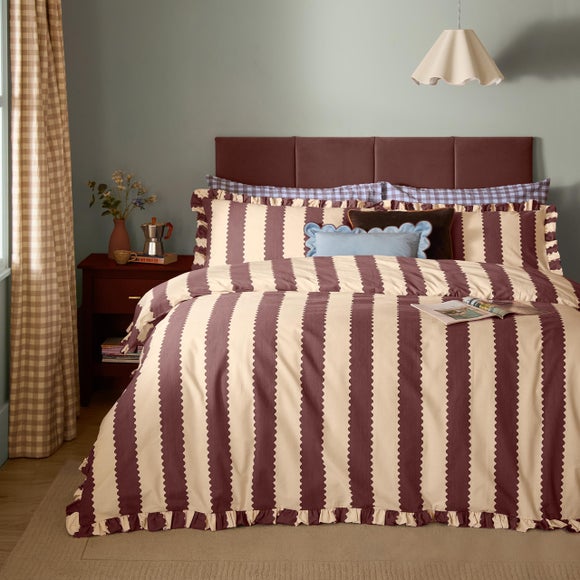 Furn. Birdie Stripe Polycotton Duvet Cover & Pillowcase Set
