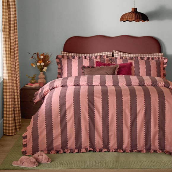 Furn. Birdie Stripe Polycotton Duvet Cover & Pillowcase Set