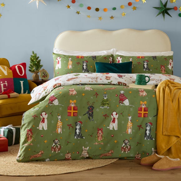 Furn. Christmas Pawty Brushed Polycotton Duvet Cover & Pillowcase Set