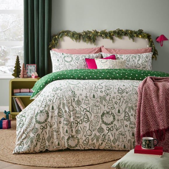 Furn. Merry Christmas Brushed Polycotton Duvet Cover & Pillowcase Set