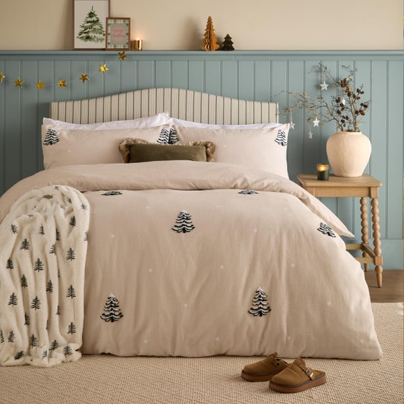 Furn. Pine Tree Tufted 100% Brushed Cotton Duvet Cover & Pillowcase Set
