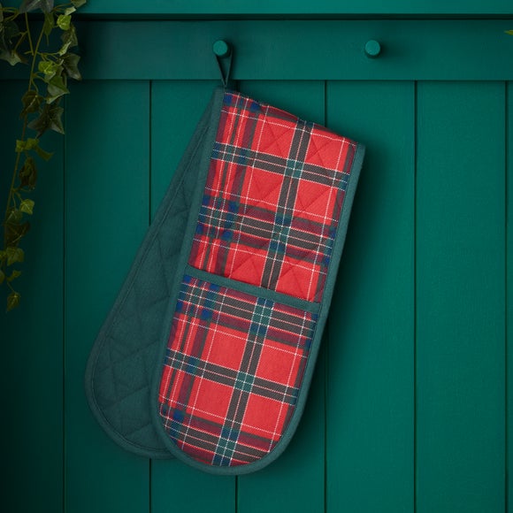Catherine Lansfield Christmas Tartan Check Double Oven Glove