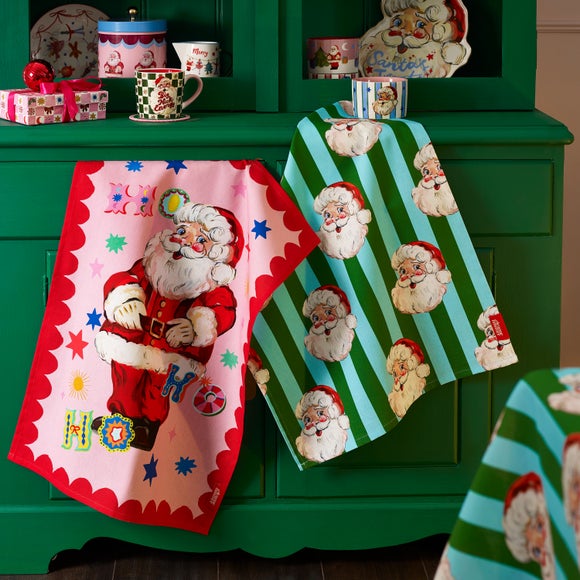 Eleanor Bowmer Set of 2 Jolly Santa Tea Towels