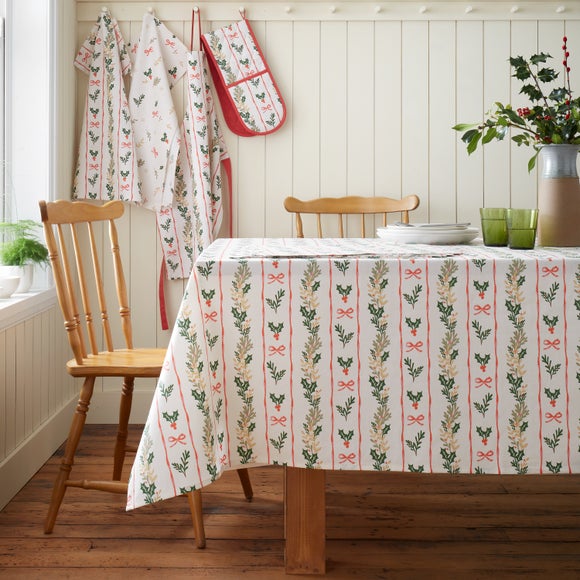 Catherine Lansfield Christmas Holly Stripe Tablecloth