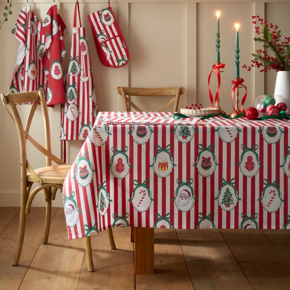 Catherine Lansfield Christmas Vintage Stripe Tablecloth