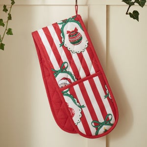 Catherine Lansfield Christmas Vintage Stripe Double Oven Glove