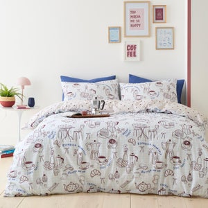Fusion Coffee Club Polycotton Duvet Cover & Pillowcase Set