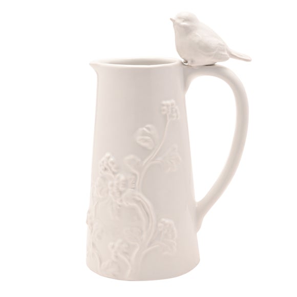 Hestia Tall White Floral Bird Jug