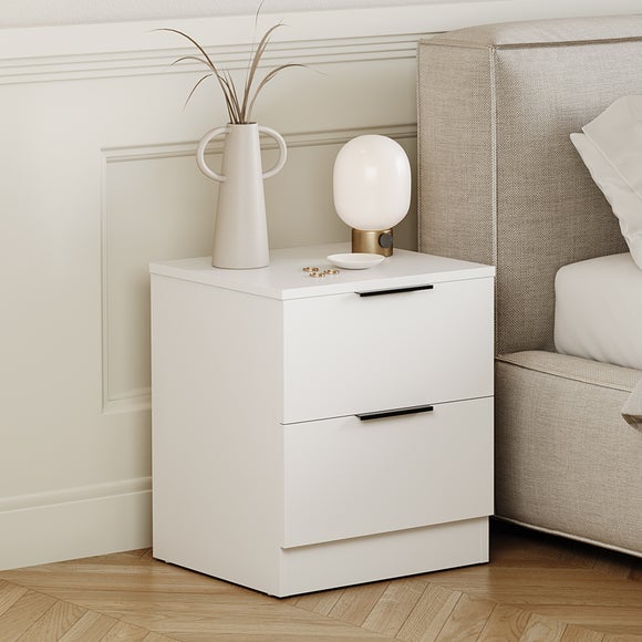 Return - Hayes 2 Drawer Bedside Table, White