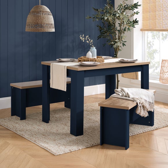 View Highgate Dining Table With 2 Benches- Oak Effect View Highgate Dining Table With 2 Benches- Oak Effect