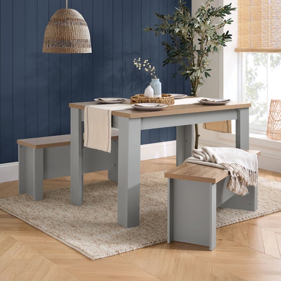 View Highgate Dining Table With 2 Benches- Oak Effect View Highgate Dining Table With 2 Benches- Oak Effect