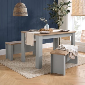 Highgate Dining Table With 2 Benches- Oak Effect