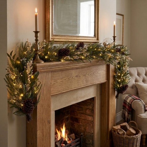183cm Artificial Light Up Snowfield Juniper Berry Garland