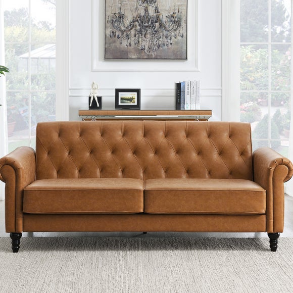 Return - Greta Faux Leather 3 Seater Sofa, Tan