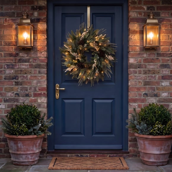 Artificial Light Up Snowfield Juniper Berry Wreath